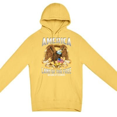 America! Land Of The Free Because Of The Brave! Patriotic Gift Premium Pullover Hoodie