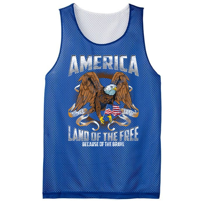 America! Land Of The Free Because Of The Brave! Patriotic Gift Mesh Reversible Basketball Jersey Tank