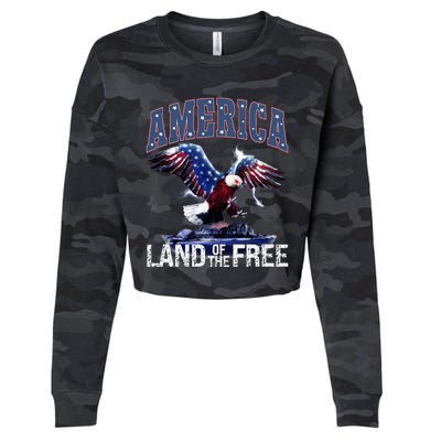 America Land Of The Free 4th Of July Independence Day Eagle Cropped Pullover Crew