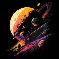 A Lot Of Big And Small Colorful Planets Button