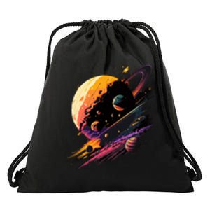 A Lot Of Big And Small Colorful Planets Drawstring Bag