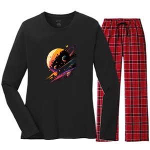 A Lot Of Big And Small Colorful Planets Women's Long Sleeve Flannel Pajama Set 