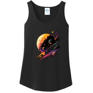 A Lot Of Big And Small Colorful Planets Ladies Essential Tank