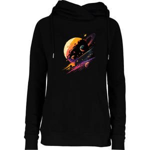 A Lot Of Big And Small Colorful Planets Womens Funnel Neck Pullover Hood