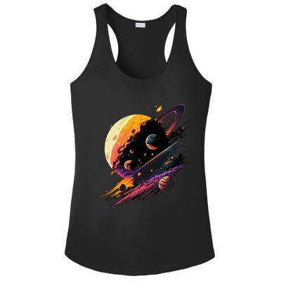 A Lot Of Big And Small Colorful Planets Ladies PosiCharge Competitor Racerback Tank