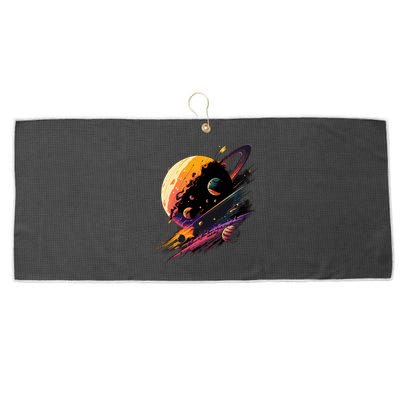 A Lot Of Big And Small Colorful Planets Large Microfiber Waffle Golf Towel