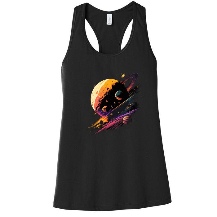 A Lot Of Big And Small Colorful Planets Women's Racerback Tank