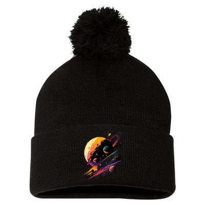 A Lot Of Big And Small Colorful Planets Pom Pom 12in Knit Beanie