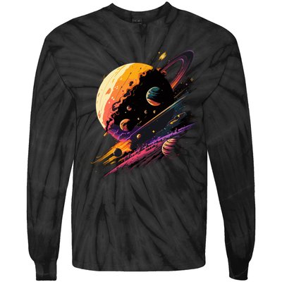 A Lot Of Big And Small Colorful Planets Tie-Dye Long Sleeve Shirt