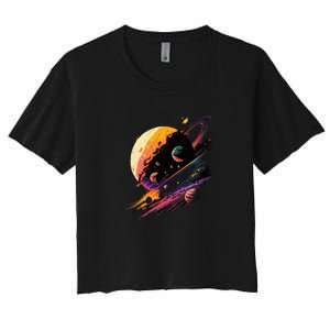 A Lot Of Big And Small Colorful Planets Women's Crop Top Tee