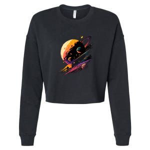 A Lot Of Big And Small Colorful Planets Cropped Pullover Crew