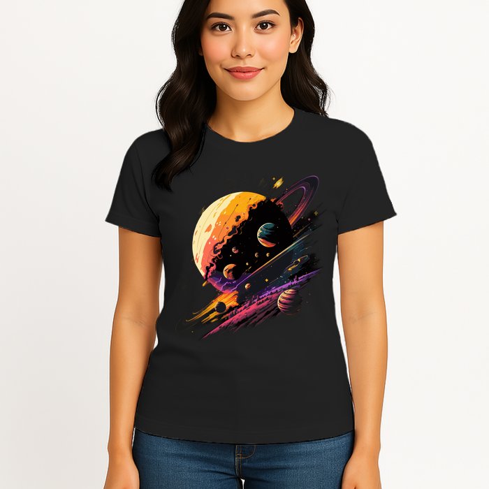 A Lot Of Big And Small Colorful Planets Womens T-Shirt