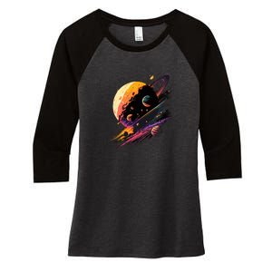 A Lot Of Big And Small Colorful Planets Women's Tri-Blend 3/4-Sleeve Raglan Shirt