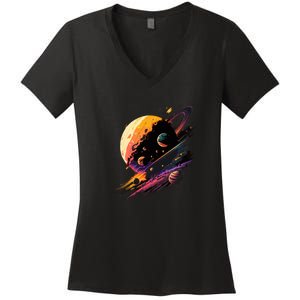 A Lot Of Big And Small Colorful Planets Women's V-Neck T-Shirt