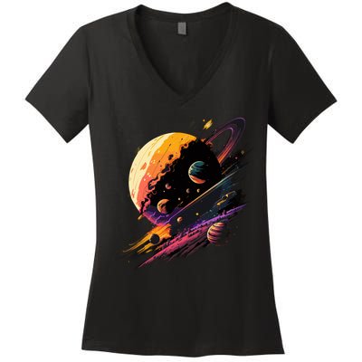 A Lot Of Big And Small Colorful Planets Women's V-Neck T-Shirt