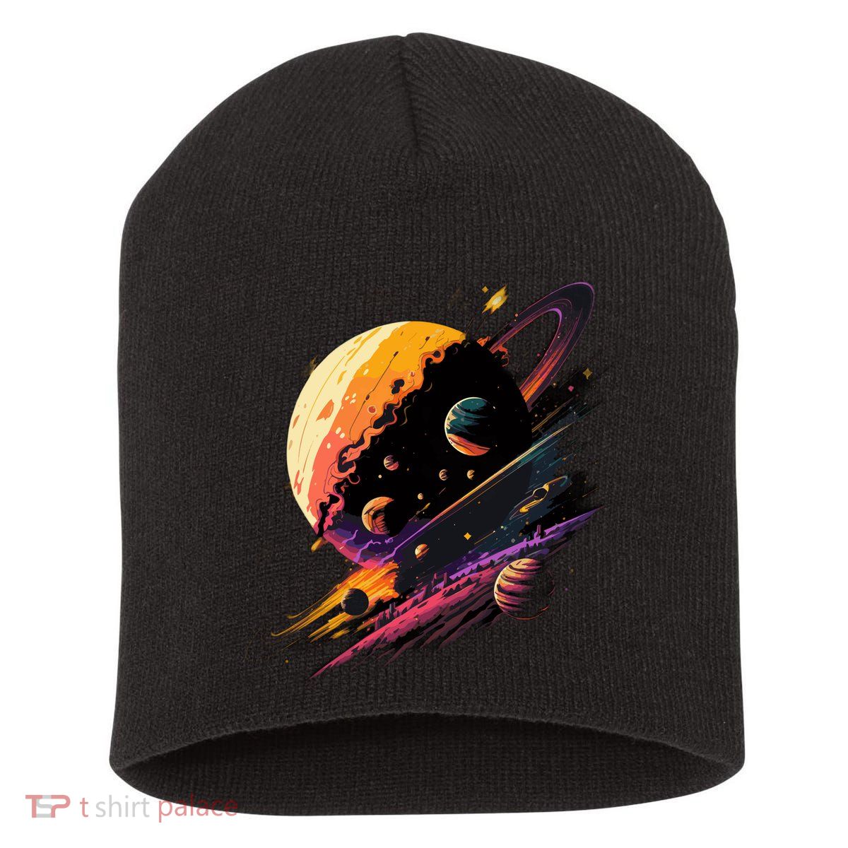 A Lot Of Big And Small Colorful Planets Short Acrylic Beanie