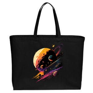 A Lot Of Big And Small Colorful Planets Cotton Canvas Jumbo Tote