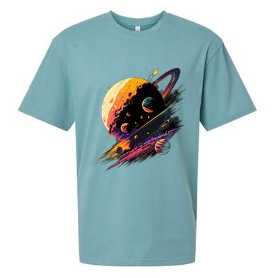 A Lot Of Big And Small Colorful Planets Sueded Cloud Jersey T-Shirt
