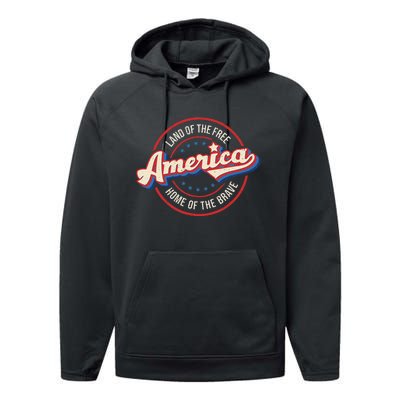 America Land Of The Free Home Of The Brave Retro Performance Fleece Hoodie