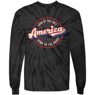 America Land Of The Free Home Of The Brave Retro Tie-Dye Long Sleeve Shirt