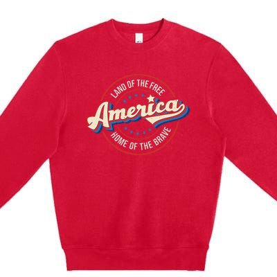 America Land Of The Free Home Of The Brave Retro Premium Crewneck Sweatshirt