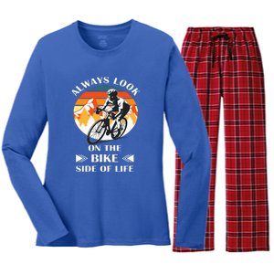 Always Look On The Bike Side Of Life Bicycle Cyclist Women's Long Sleeve Flannel Pajama Set 