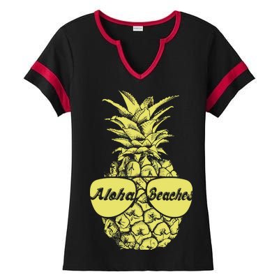 Aloha Beaches Pineapple  Ladies Halftime Notch Neck Tee