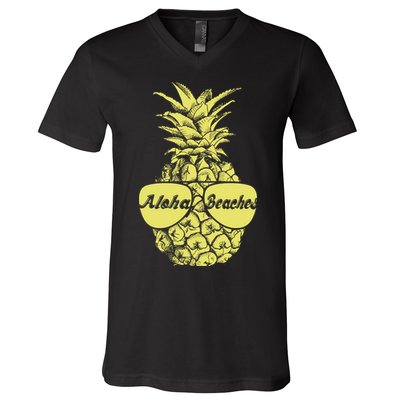 Aloha Beaches Pineapple  V-Neck T-Shirt