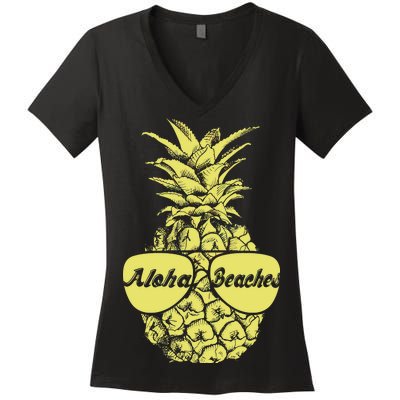 Aloha Beaches Pineapple  Women's V-Neck T-Shirt