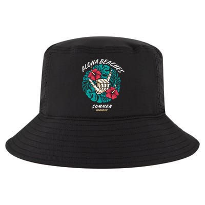 Aloha Beaches Skeleton Hand Rock On Flowers Cool Comfort Performance Bucket Hat