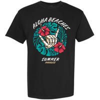 Aloha Beaches Skeleton Hand Rock On Flowers Garment-Dyed Heavyweight T-Shirt