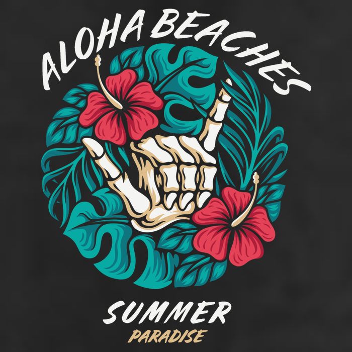 Aloha Beaches Skeleton Hand Rock On Flowers Garment-Dyed Heavyweight T-Shirt