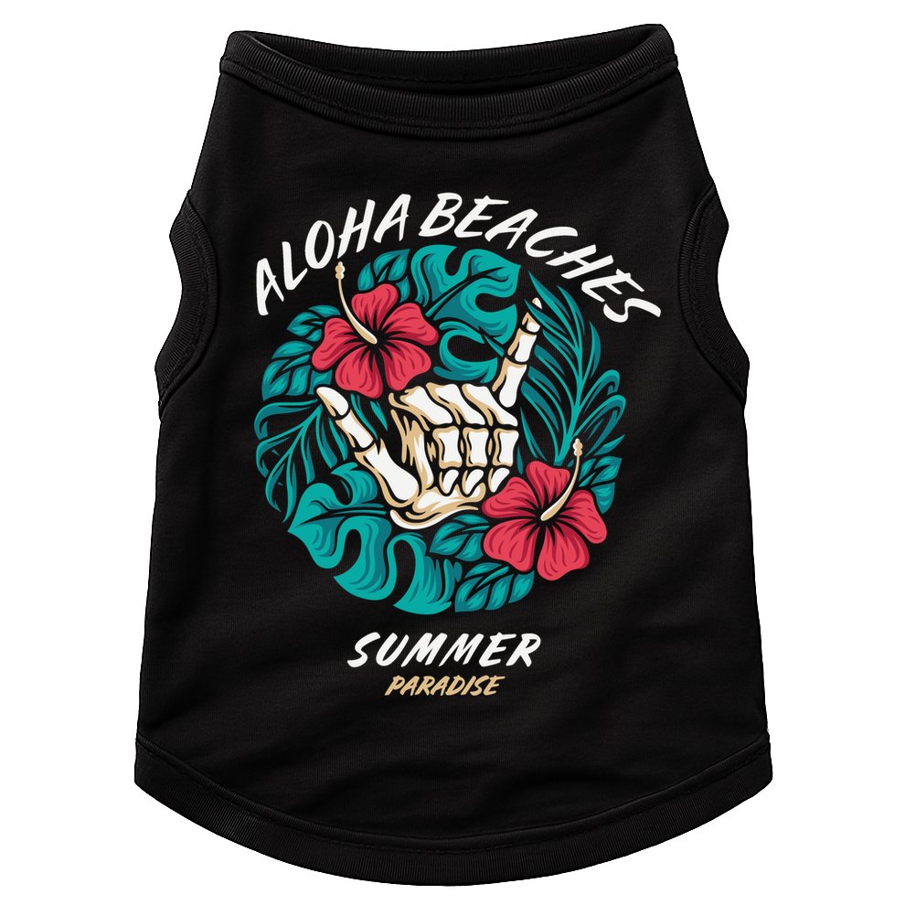 Aloha Beaches Skeleton Hand Rock On Flowers Doggie Tank