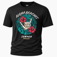 Aloha Beaches Skeleton Hand Rock On Flowers Cooling Performance Crew T-Shirt