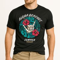 Aloha Beaches Skeleton Hand Rock On Flowers Cooling Performance Crew T-Shirt