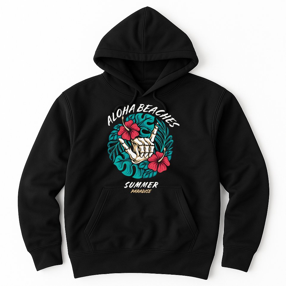 Aloha Beaches Skeleton Hand Rock On Flowers Hoodie