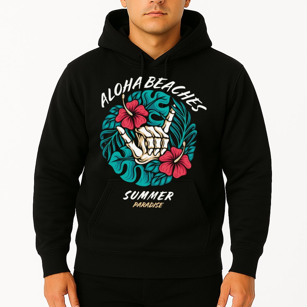Aloha Beaches Skeleton Hand Rock On Flowers Hoodie