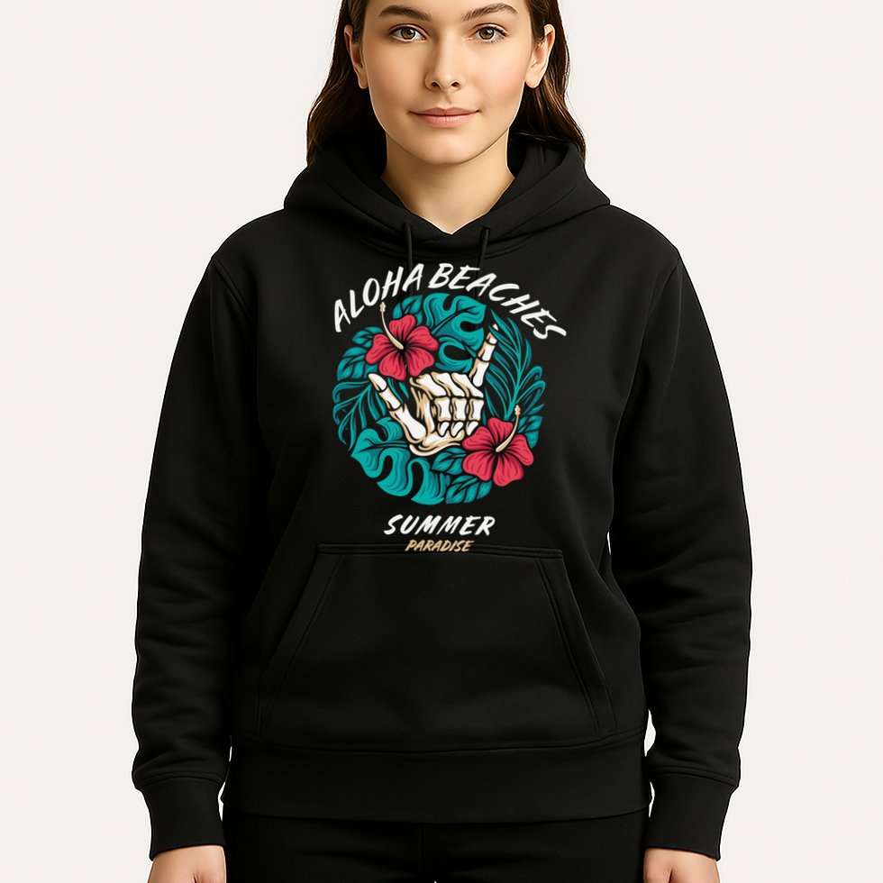 Aloha Beaches Skeleton Hand Rock On Flowers Hoodie