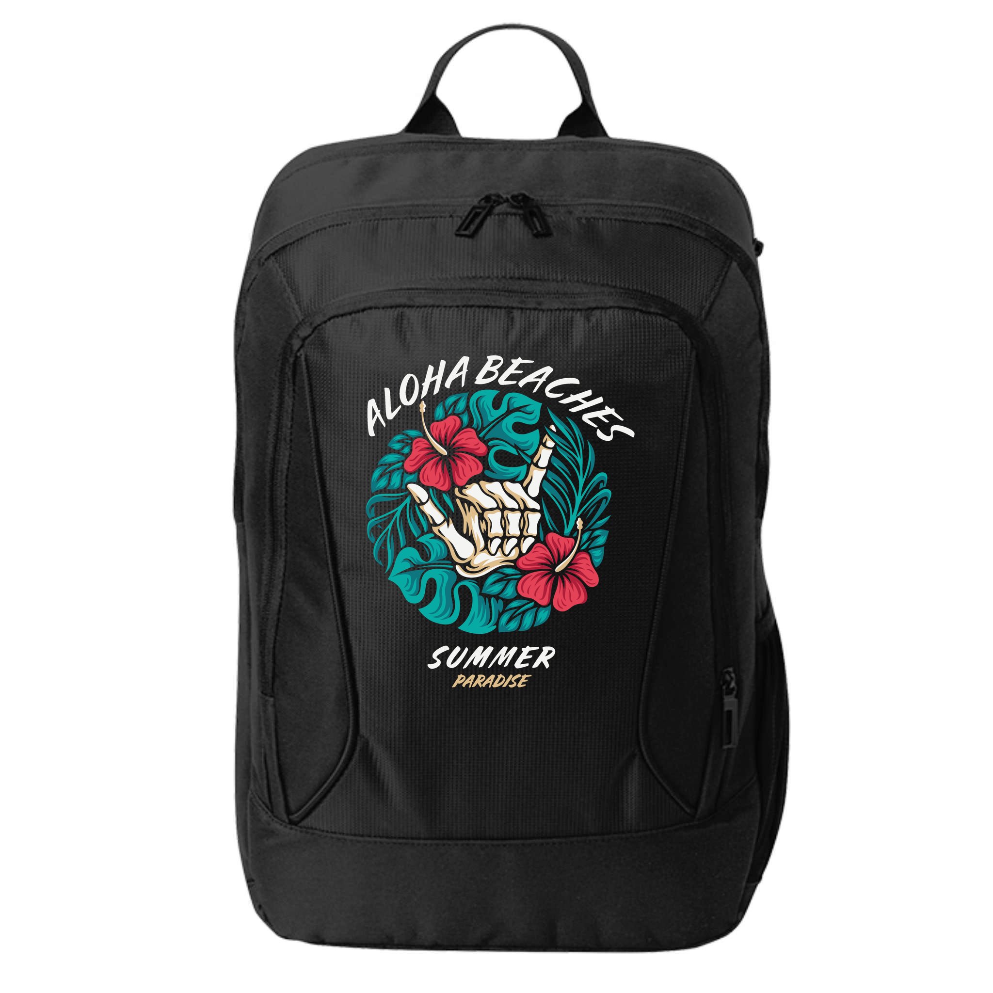 Aloha Beaches Skeleton Hand Rock On Flowers City Backpack