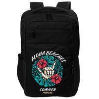 Aloha Beaches Skeleton Hand Rock On Flowers Impact Tech Backpack