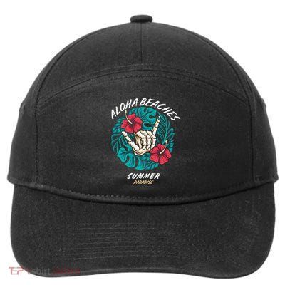 Aloha Beaches Skeleton Hand Rock On Flowers 7-Panel Snapback Hat
