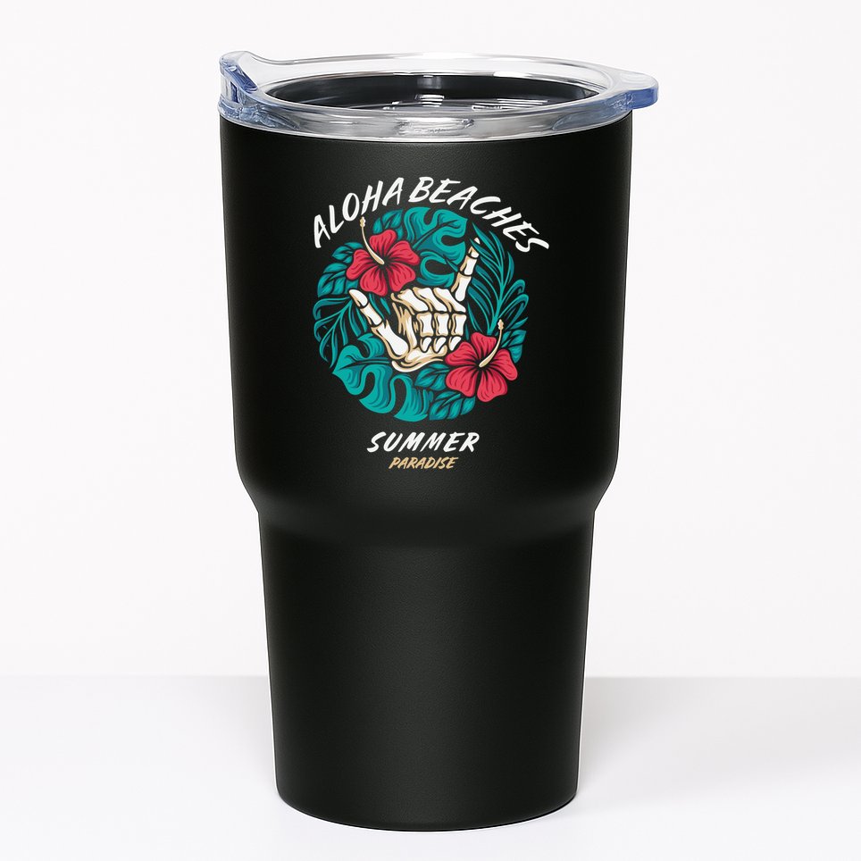 Aloha Beaches Skeleton Hand Rock On Flowers Tumbler