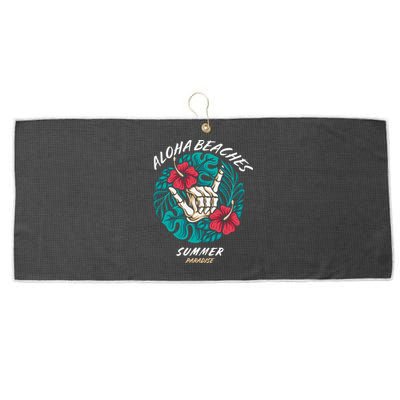 Aloha Beaches Skeleton Hand Rock On Flowers Large Microfiber Waffle Golf Towel