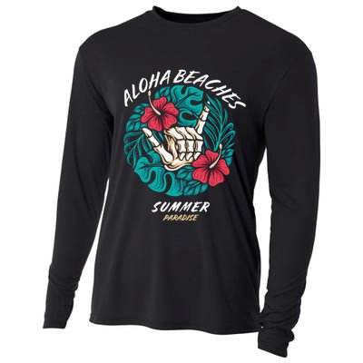 Aloha Beaches Skeleton Hand Rock On Flowers Cooling Performance Long Sleeve Crew