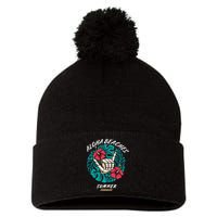 Aloha Beaches Skeleton Hand Rock On Flowers Pom Pom 12in Knit Beanie
