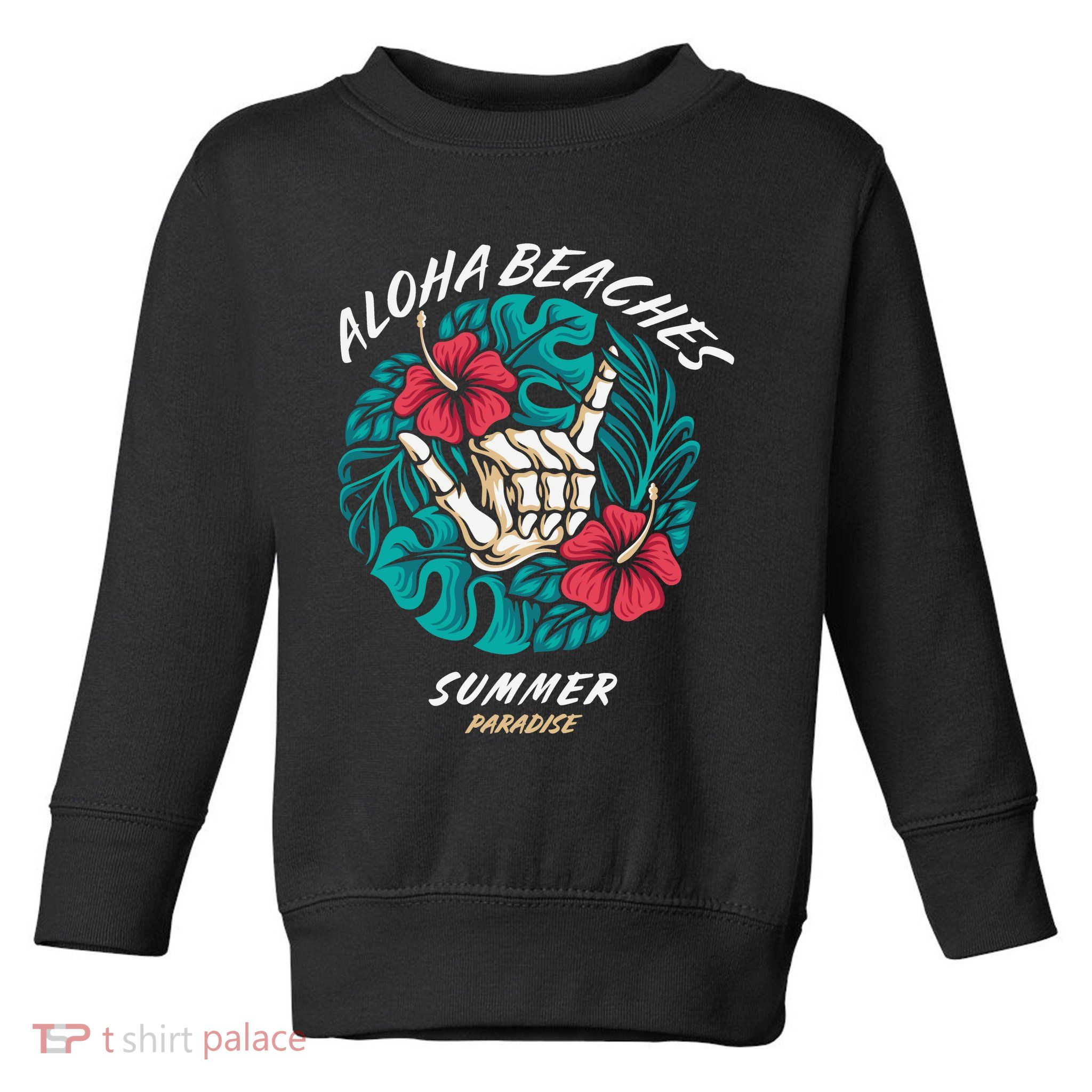 Aloha Beaches Skeleton Hand Rock On Flowers Toddler Sweatshirt