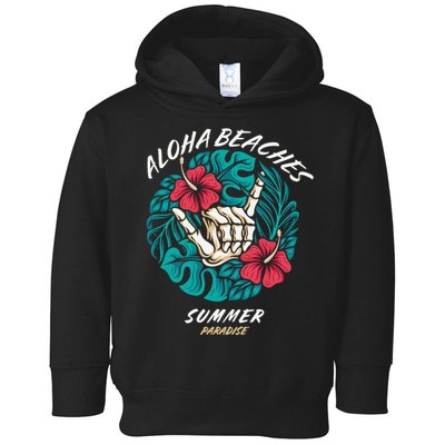 Aloha Beaches Skeleton Hand Rock On Flowers Toddler Hoodie