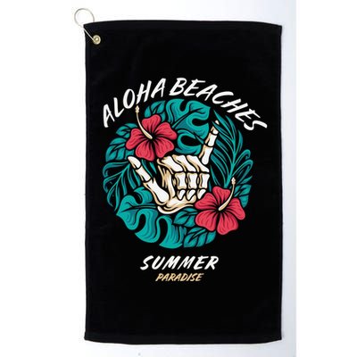Aloha Beaches Skeleton Hand Rock On Flowers Golf Towel