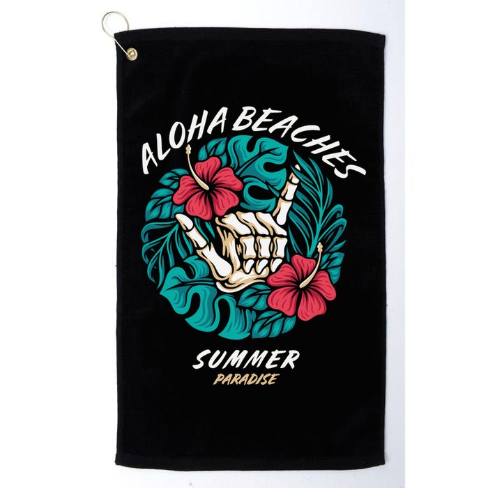 Aloha Beaches Skeleton Hand Rock On Flowers Golf Towel
