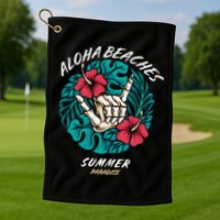 Aloha Beaches Skeleton Hand Rock On Flowers Golf Towel